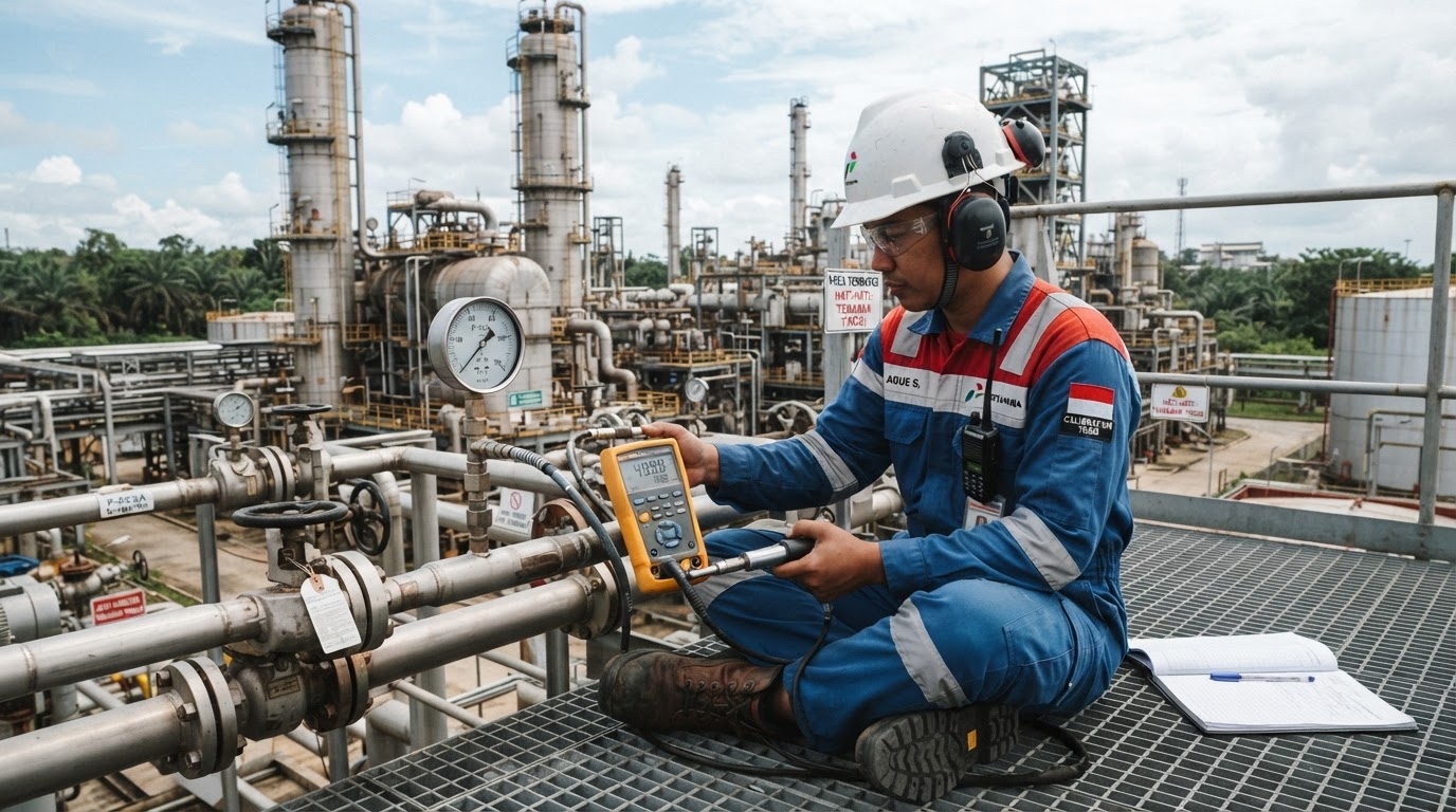 Kalibrasi pressure gauge kilang minyak oil gas Kalimantan