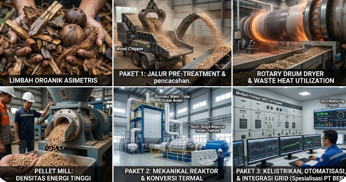 3 Paket Modular Konversi Biomassa: Pellet Line, Mekanikal Reaktor Turbin Uap, dan Kelistrikan Otomatisasi Grid - PT BEB